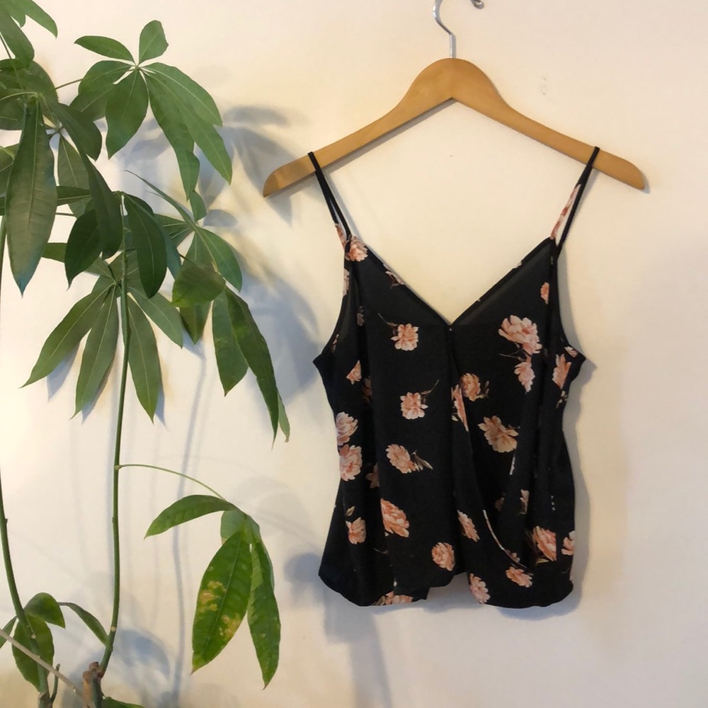 Forever 21 Black Floral Plunge Tank